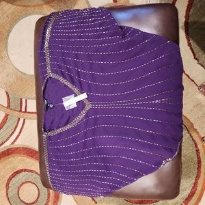 Elegant top. Women's M. Purple shear with clear beads.